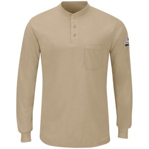 Bulwark® SML8 Men's Long Sleeve Lightweight AR/FR Henley Shirt, Khaki